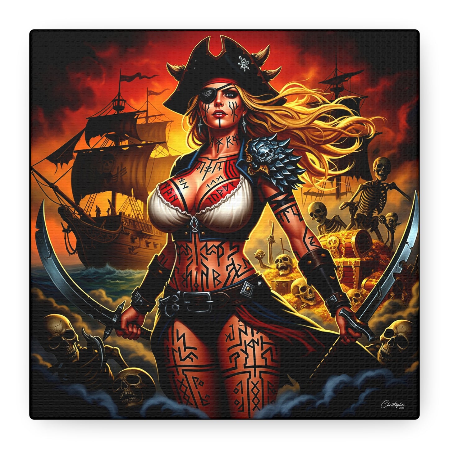 Bold Pirate Canvas Print, Nautical Wall Art, Gothic Home Decor, Pirate Lover Gift, Spooky Halloween Decoration, Adventure Wall Hanging