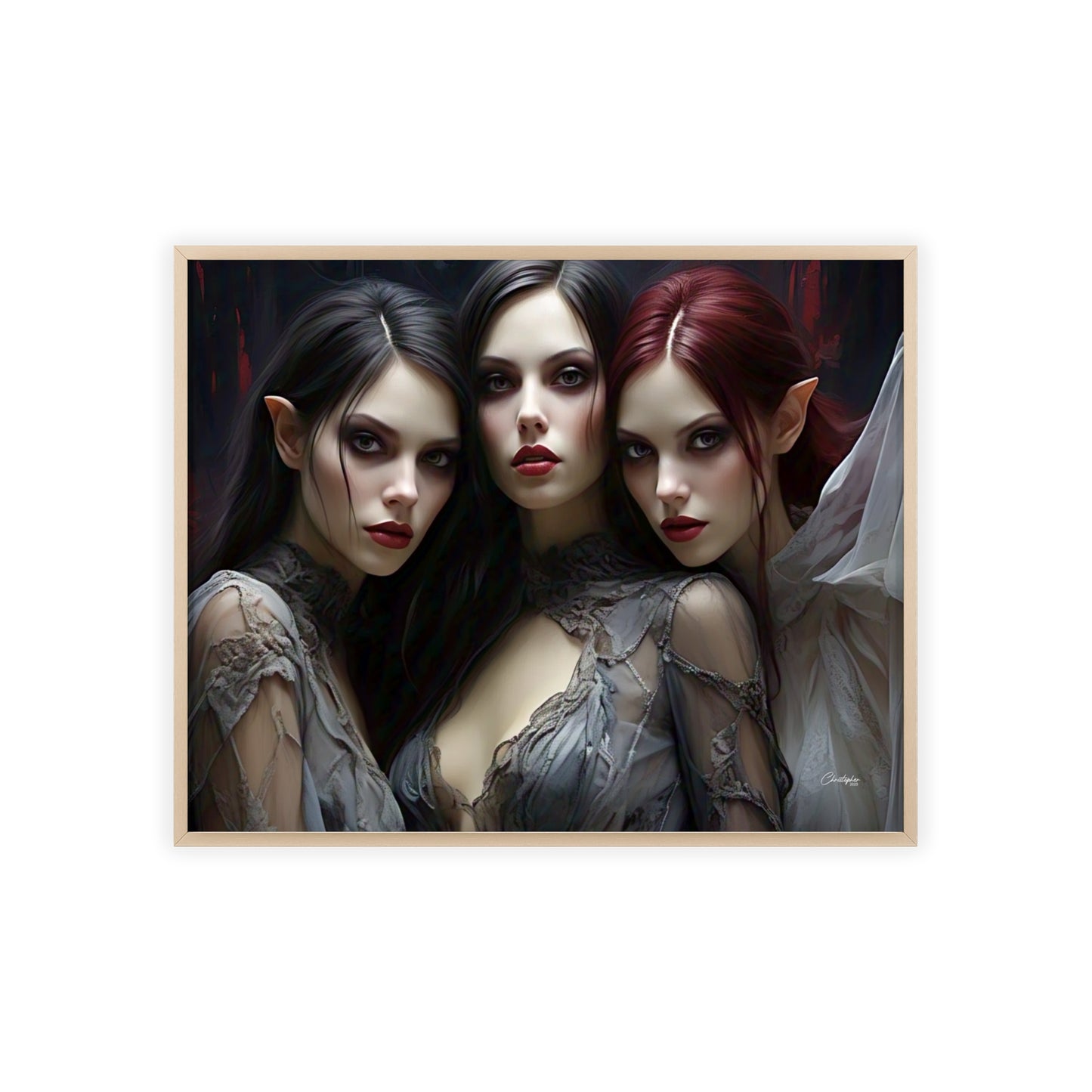 Eerie Fantasy Art Posters with Wooden Frame, Gothic Home Decor, Unique Wall Art, Gift for Art Lovers, Halloween Decoration, Witchy Style