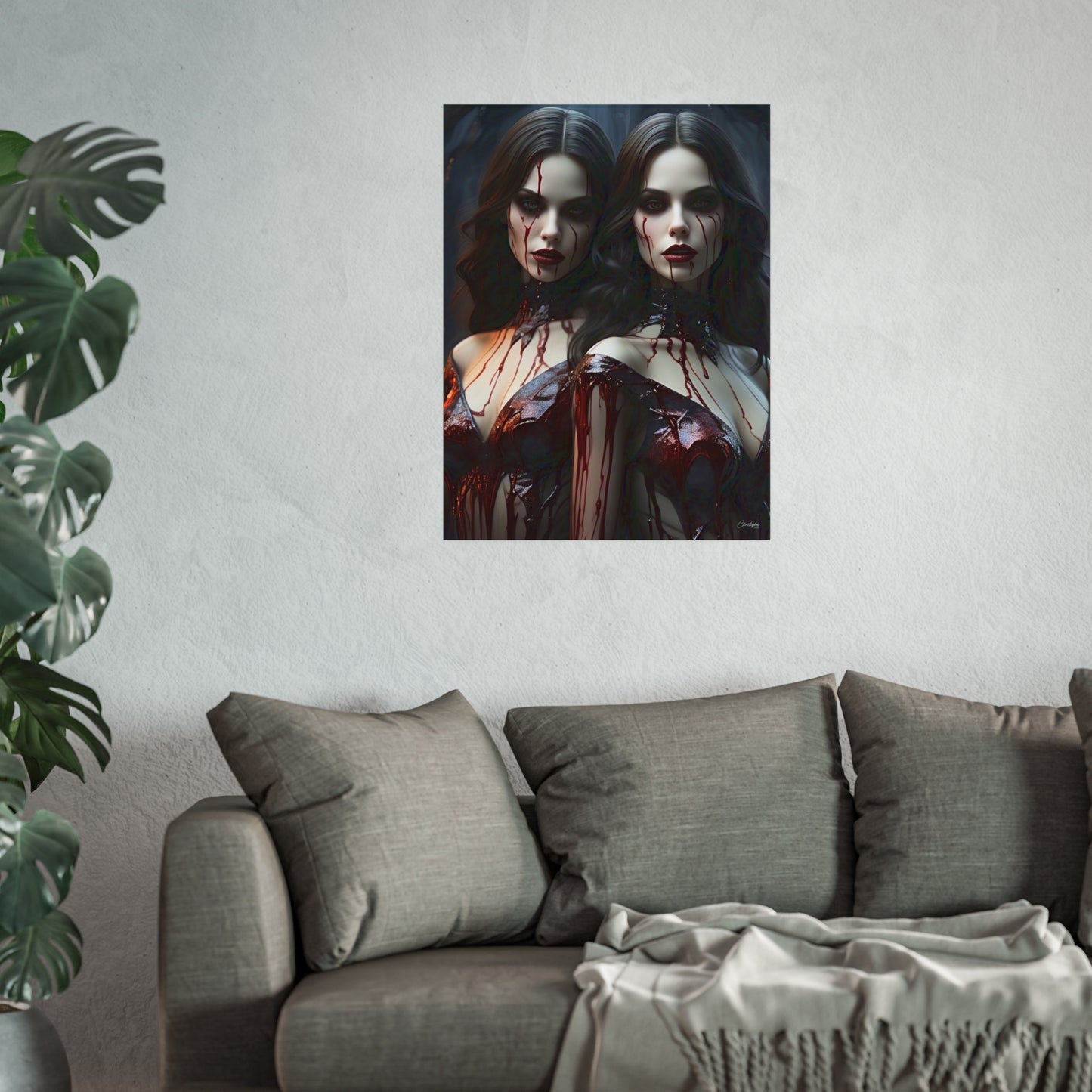 Vampire Sisters Fine Art Poster, Gothic Wall Art, Spooky Decor, Horror Home Decor, Blood Art Print, Dark Aesthetic Print