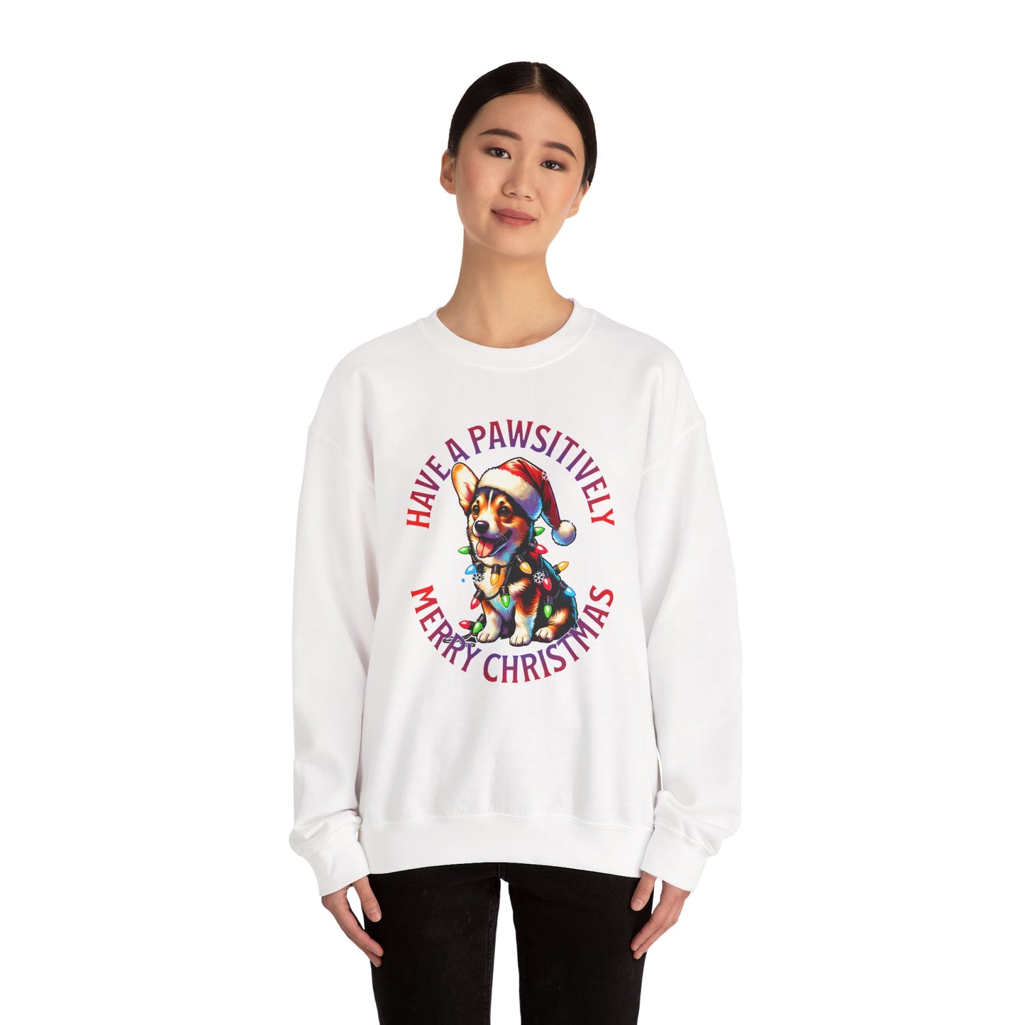 Christmas Corgi Sweatshirt — "Have a Pawsitively Merry Christmas" Holiday Crewneck