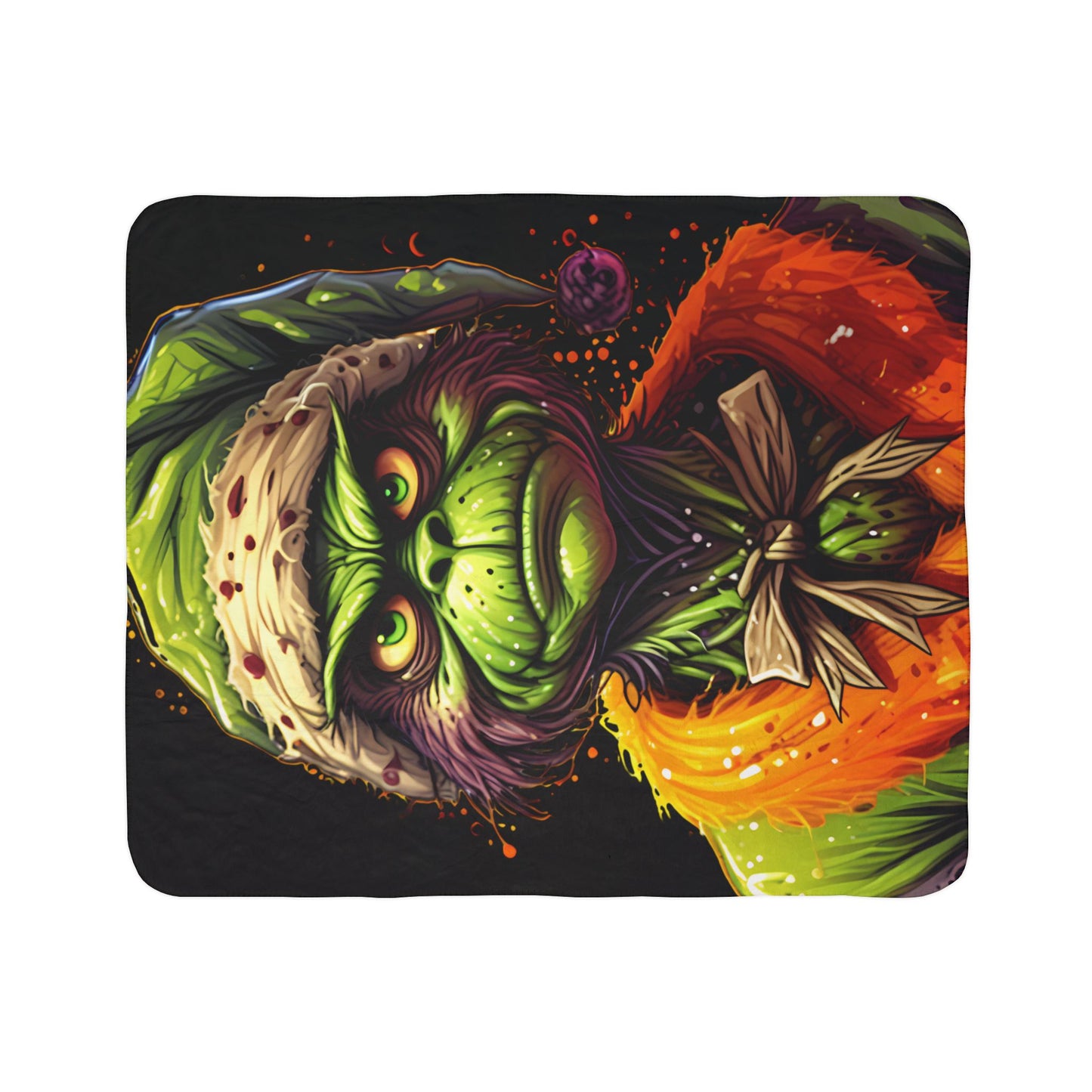 Grinch-Inspired Fleece Sherpa Blanket – Creepy Holiday Cozy Throw