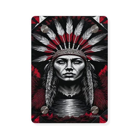 Acrylic Wall Art Panel — Bold Native Chief Portrait in Red & Black