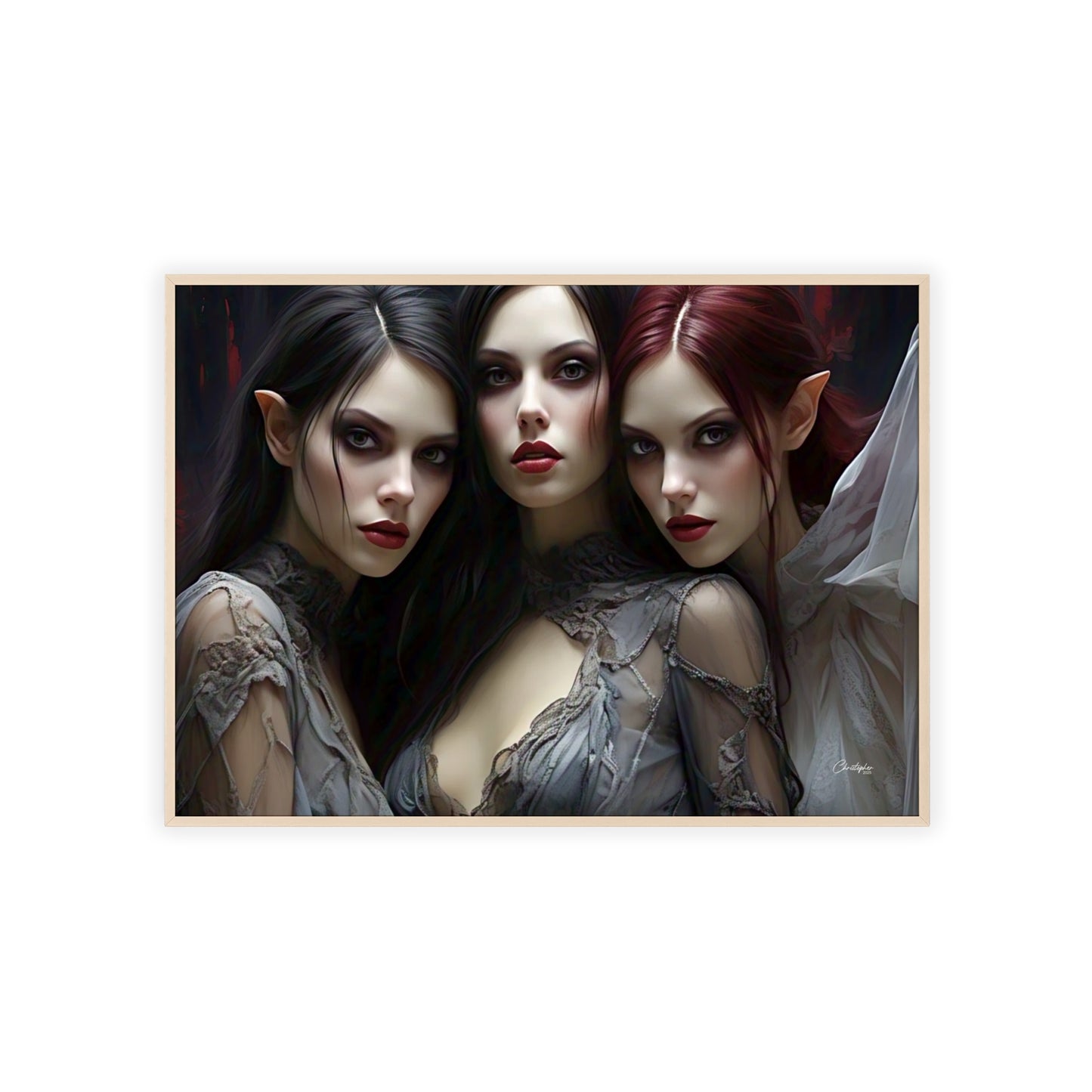 Eerie Fantasy Art Posters with Wooden Frame, Gothic Home Decor, Unique Wall Art, Gift for Art Lovers, Halloween Decoration, Witchy Style