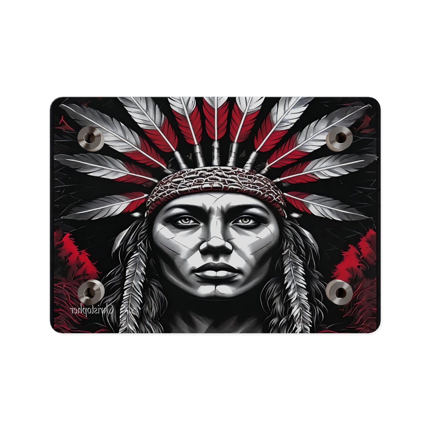 Acrylic Wall Art Panel — Bold Native Chief Portrait in Red & Black
