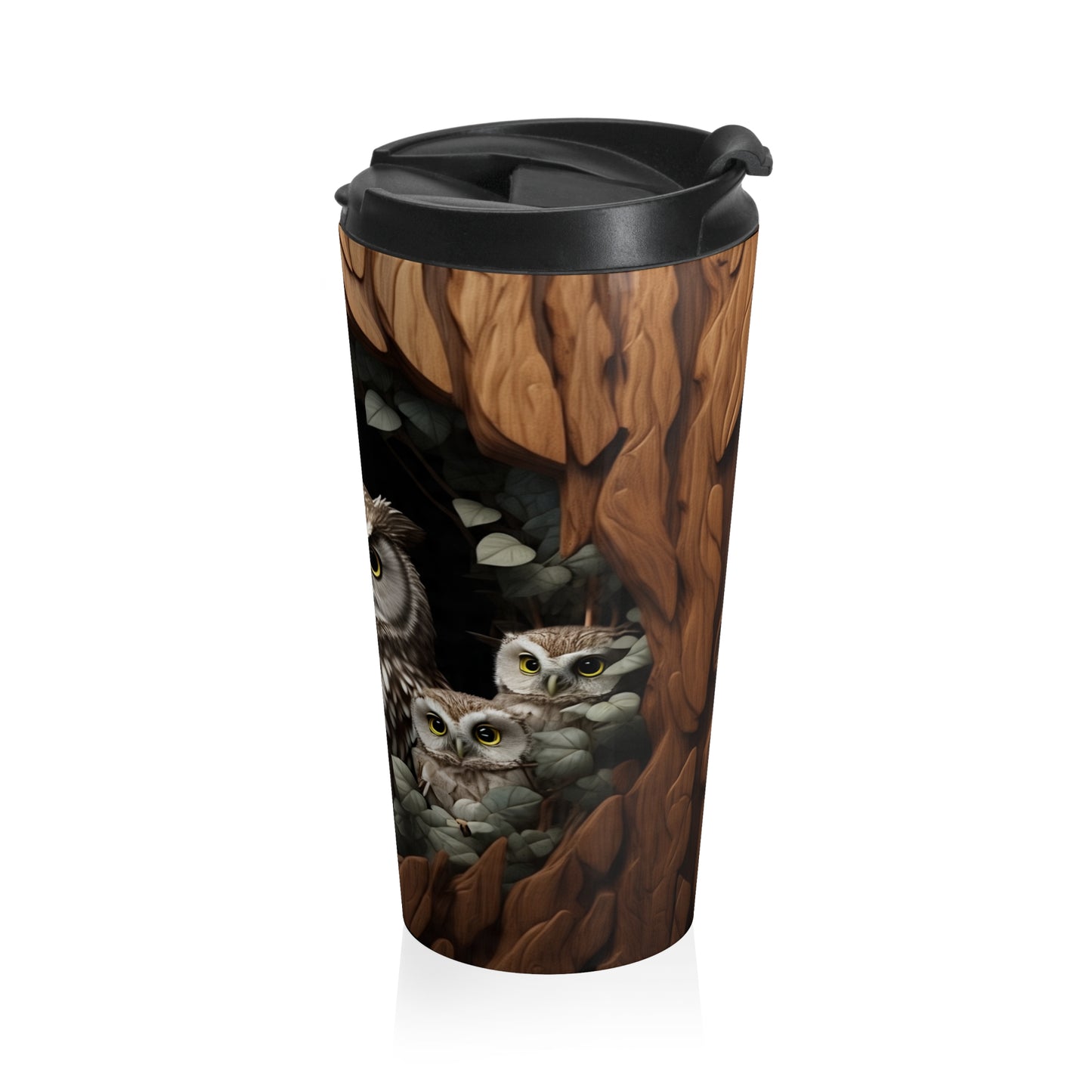 Rustic Owl Stainless Steel Travel Mug, Eco-Friendly Coffee Cup, Nature Lover Gift, Autumn Decor, Wildlife Travel Mug