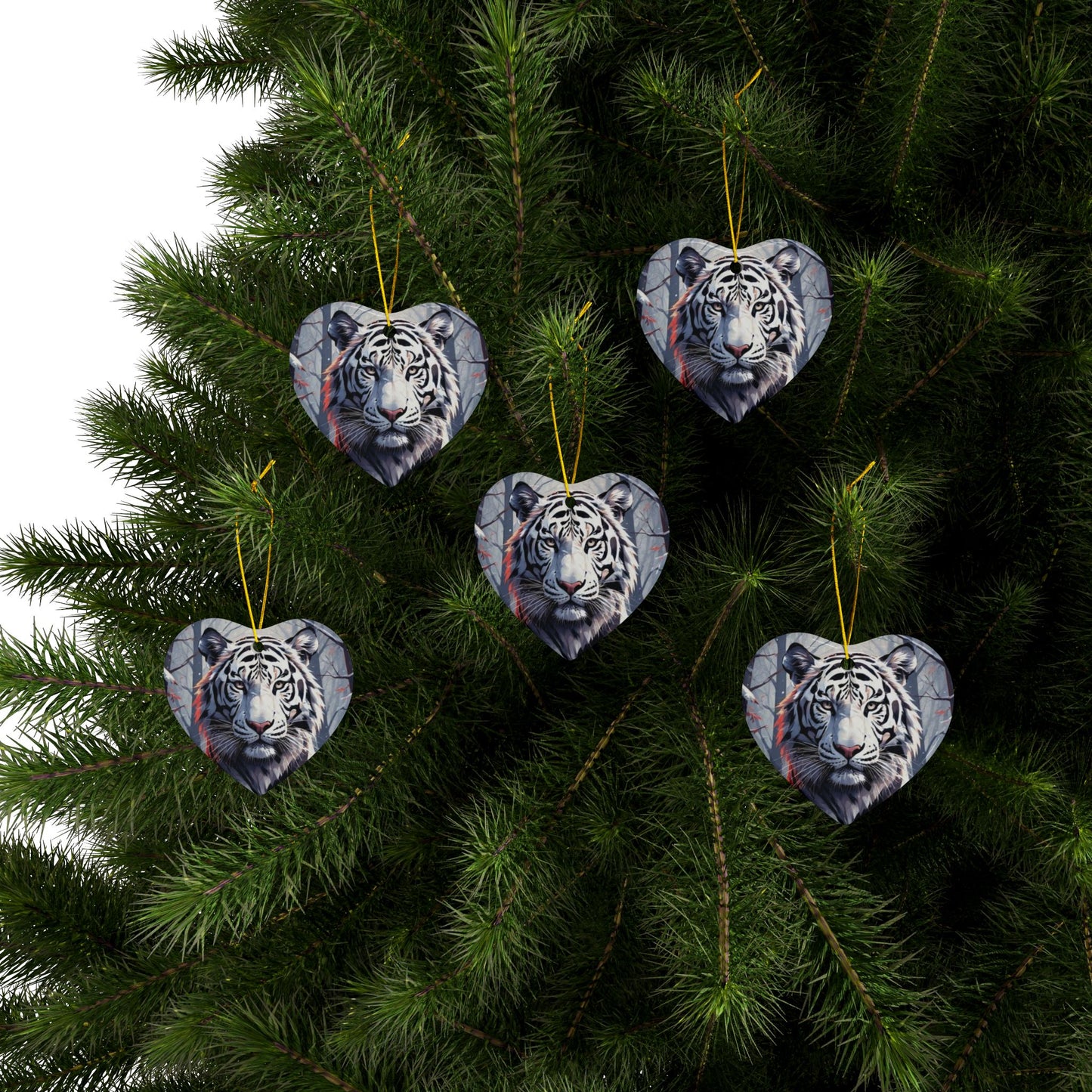 White Tiger Ceramic Ornament — Double-Sided Holiday Decoration