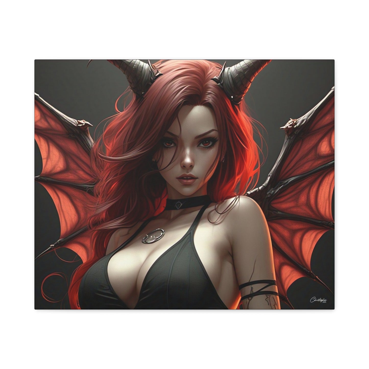 Gothic Fantasy Canvas Art, Demon Girl Wall Decor, Unique Home Decor, Gift for Her, Halloween or Birthday Gift