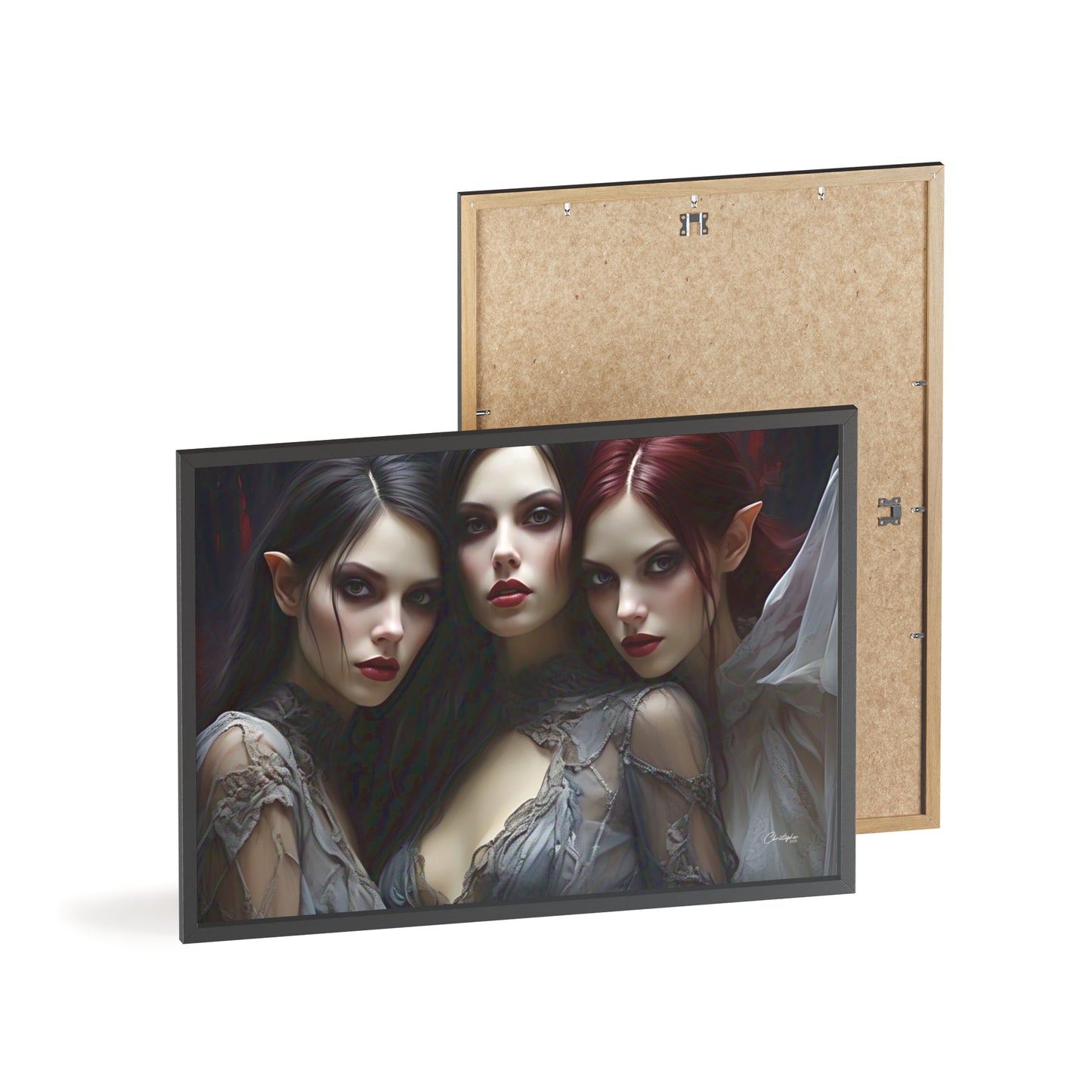 Eerie Fantasy Art Posters with Wooden Frame, Gothic Home Decor, Unique Wall Art, Gift for Art Lovers, Halloween Decoration, Witchy Style