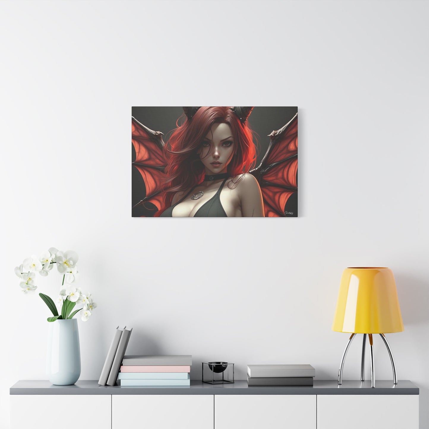 Gothic Fantasy Canvas Art, Demon Girl Wall Decor, Unique Home Decor, Gift for Her, Halloween or Birthday Gift