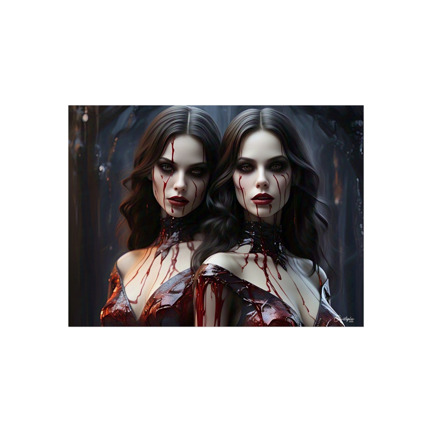 Vampire Sisters Fine Art Poster, Gothic Wall Art, Spooky Decor, Horror Home Decor, Blood Art Print, Dark Aesthetic Print