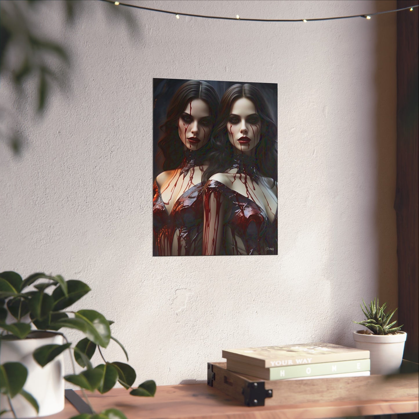 Vampire Sisters Fine Art Poster, Gothic Wall Art, Spooky Decor, Horror Home Decor, Blood Art Print, Dark Aesthetic Print