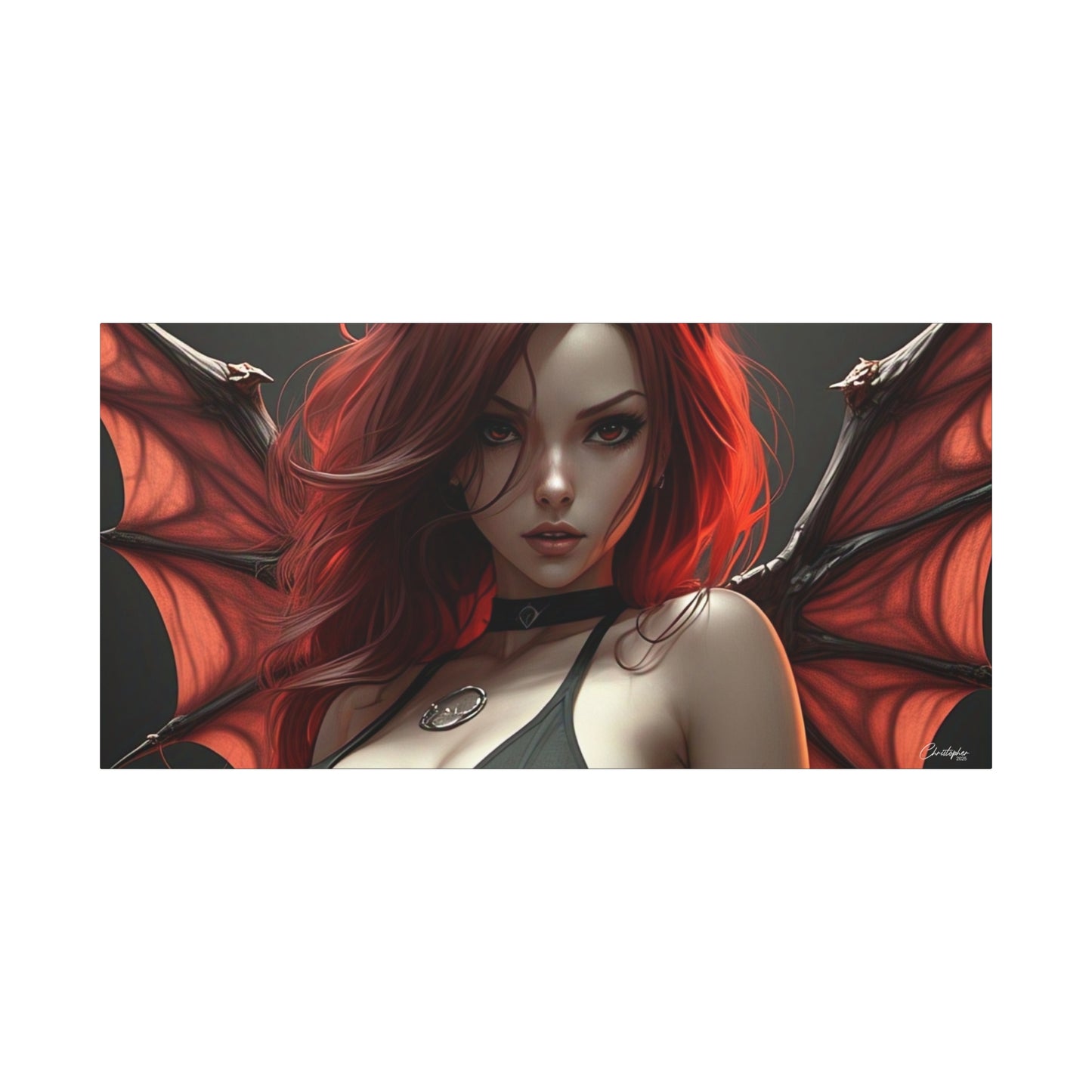 Gothic Fantasy Canvas Art, Demon Girl Wall Decor, Unique Home Decor, Gift for Her, Halloween or Birthday Gift