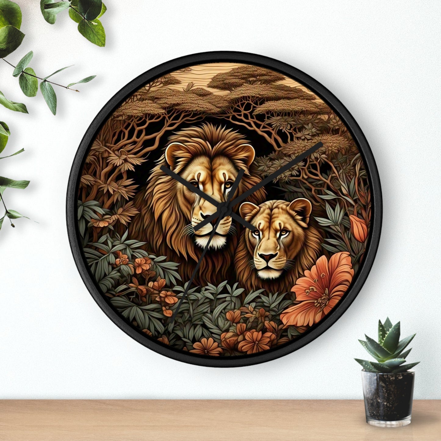 Lion Couple Wall Clock - Roaring Wildlife Decor for Animal Lovers, Modern Home, Unique Gift, Nature Vibes