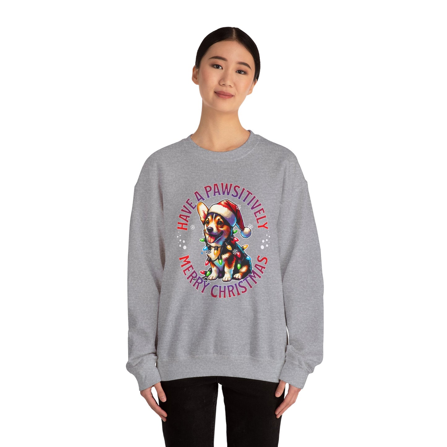 Christmas Corgi Sweatshirt — "Have a Pawsitively Merry Christmas" Holiday Crewneck