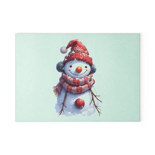Winter Snowman Glass Cutting Board — Festive Holiday Kitchen Decor