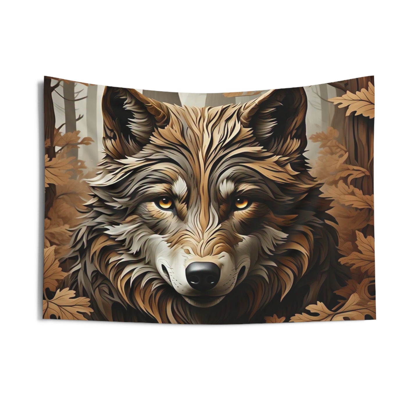 Wolf Forest Tapestry — Autumn Woodland Wall Hanging