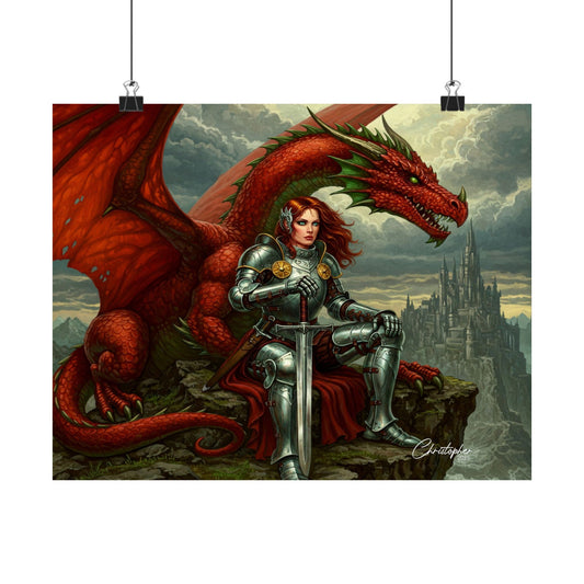 Fantasy Dragon Art Print, Horizontal Matte Poster, Fantasy Home Decor, Medieval Wall Art, Gift for Fantasy Lovers