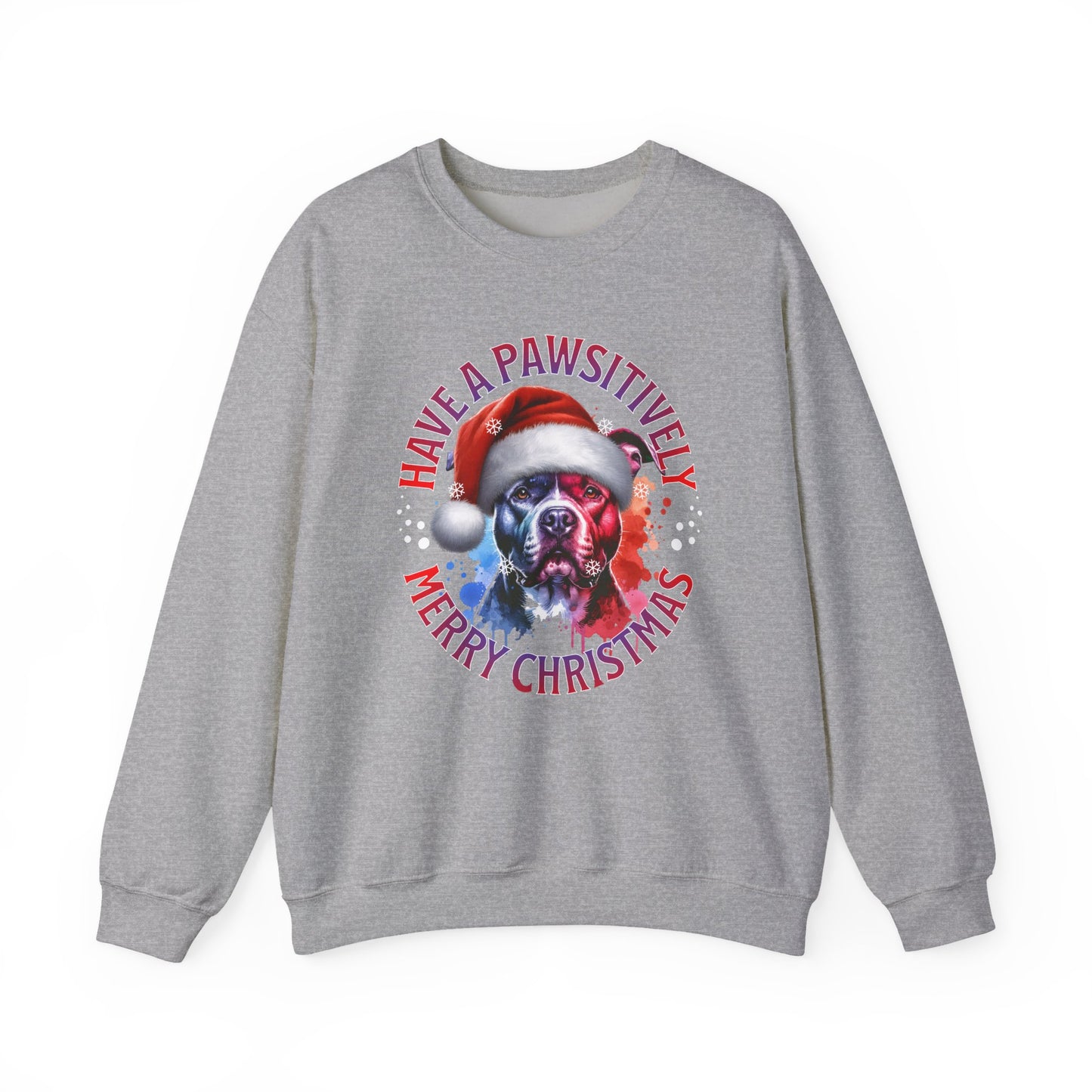 Crewneck Pit Bull Sweatshirt - "Have a Pawsitively Merry Christmas" Dog Santa Holiday Sweatshirt