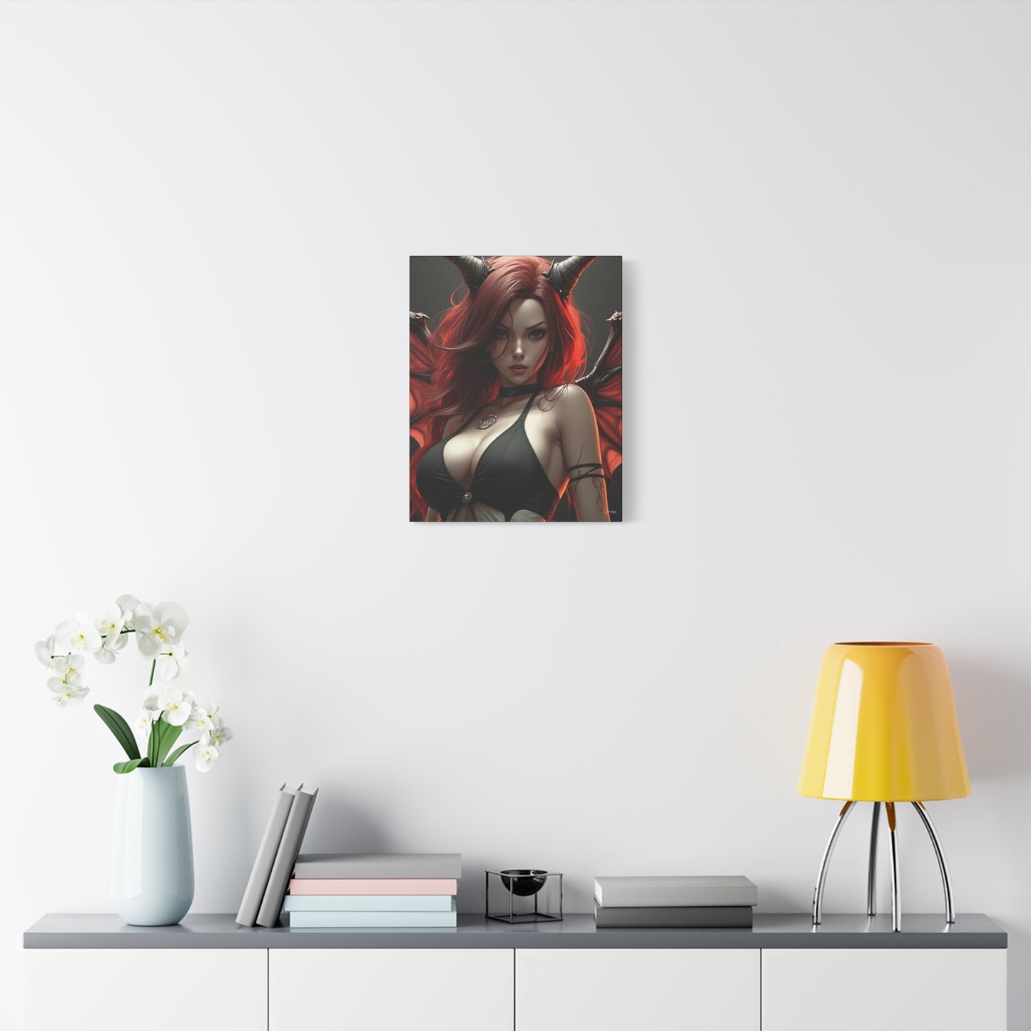 Gothic Fantasy Canvas Art, Demon Girl Wall Decor, Unique Home Decor, Gift for Her, Halloween or Birthday Gift