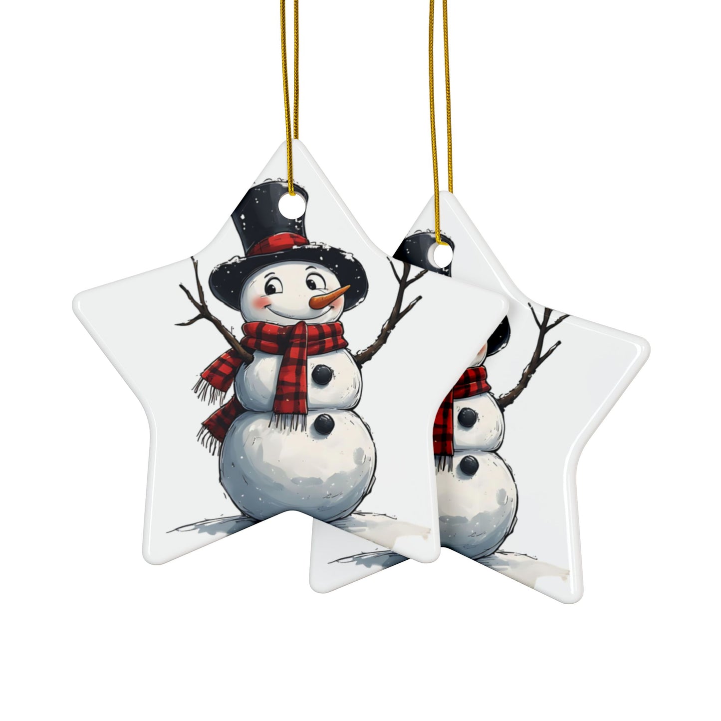 Snowman Ceramic Ornament — Cute 2-Sided Christmas Tree Decoration