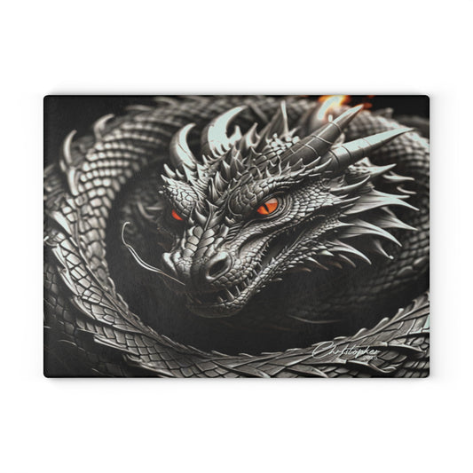 Dragon-Themed Glass Cutting Board, Kitchen Decor, Unique Gift for Chefs, Fantasy Homeware, Gift for Foodies, Dragon Art Cutting Board