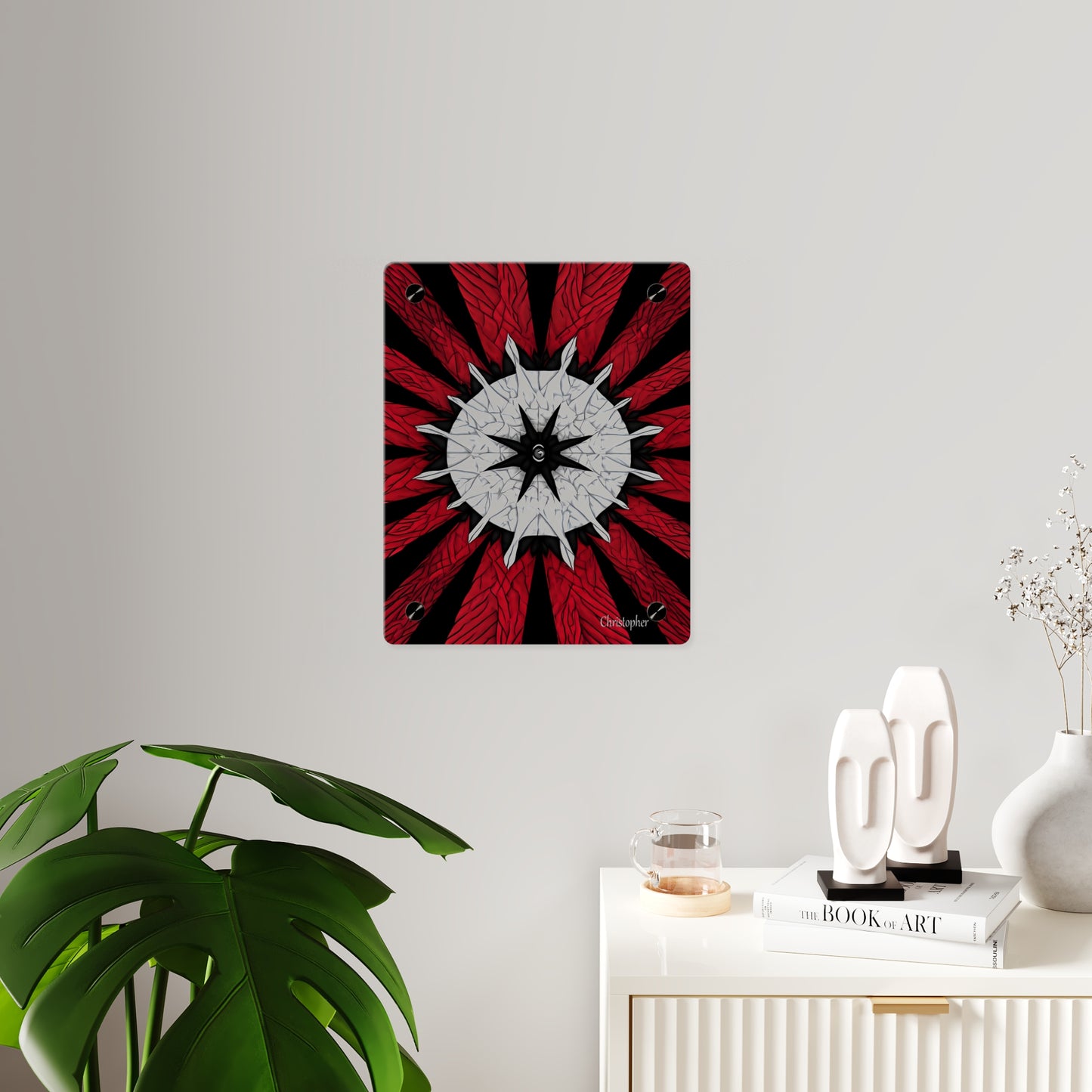 Red & Black Mandala Acrylic Wall Art Panel — Personalized Name Option