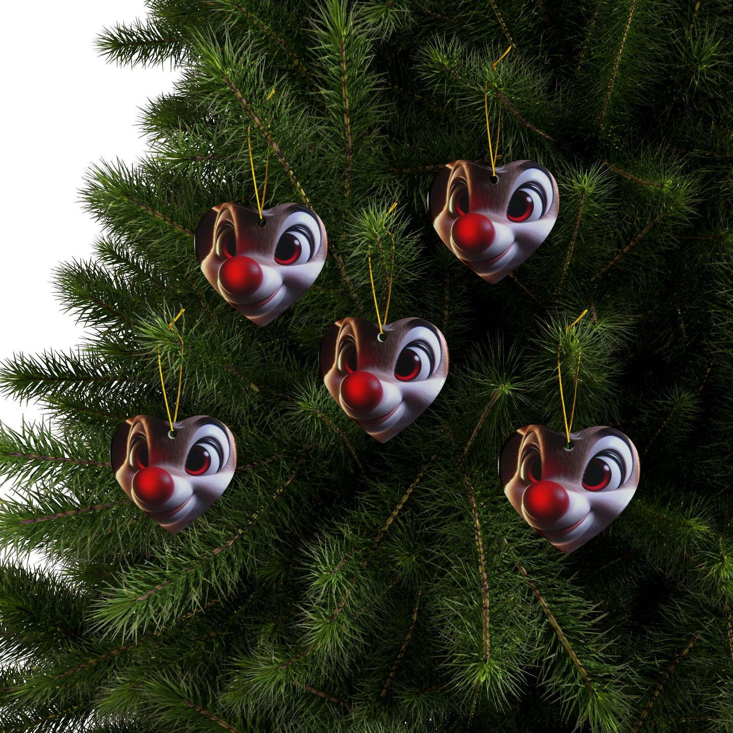 Rudolph Reindeer Ceramic Ornament — Round Double-Sided Holiday Decor