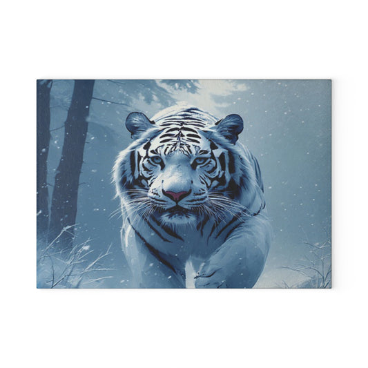 White Tiger Glass Cutting Board — Winter Wildlife Kitchen Decor