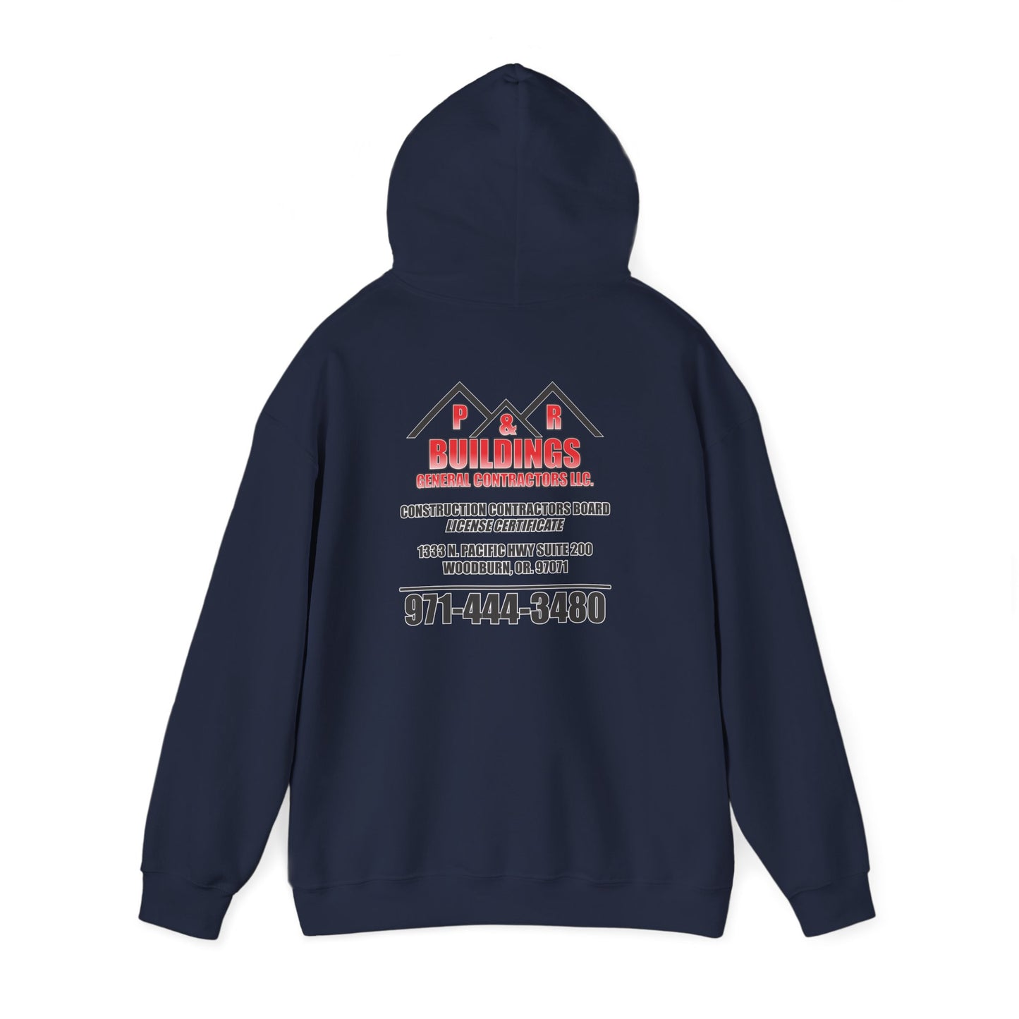 P&R Buildings Logo Hoodie — Custom Contractor License & Phone Number