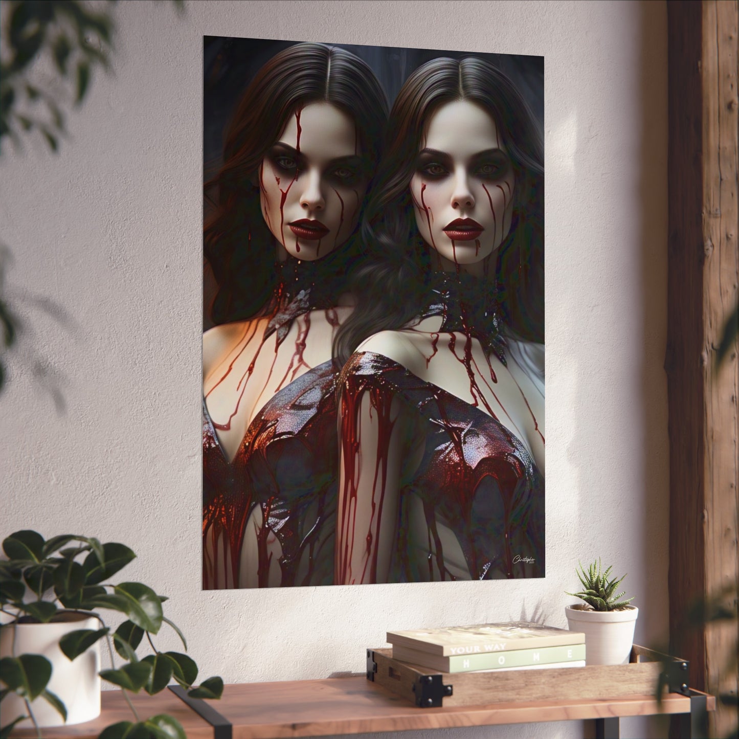 Vampire Sisters Fine Art Poster, Gothic Wall Art, Spooky Decor, Horror Home Decor, Blood Art Print, Dark Aesthetic Print