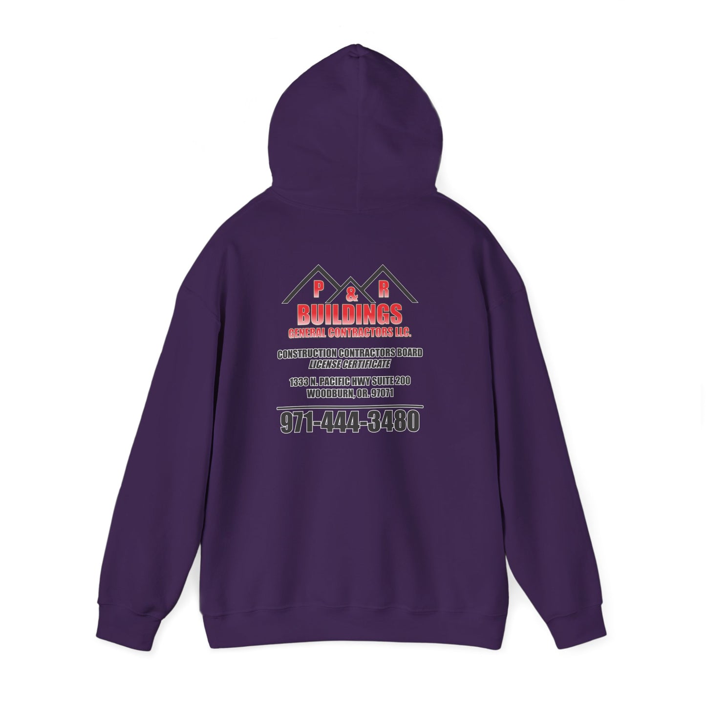 P&R Buildings Logo Hoodie — Custom Contractor License & Phone Number