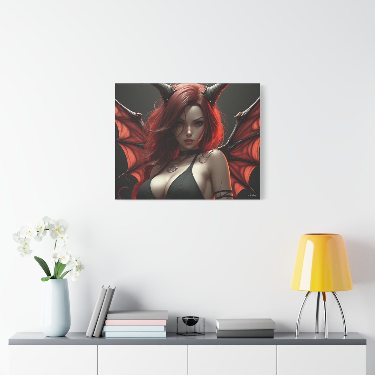 Gothic Fantasy Canvas Art, Demon Girl Wall Decor, Unique Home Decor, Gift for Her, Halloween or Birthday Gift