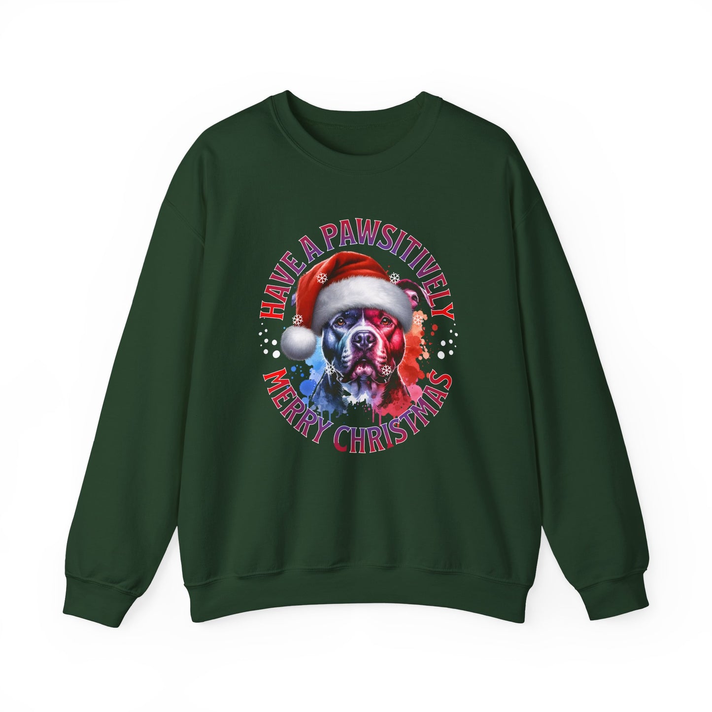 Crewneck Pit Bull Sweatshirt - "Have a Pawsitively Merry Christmas" Dog Santa Holiday Sweatshirt