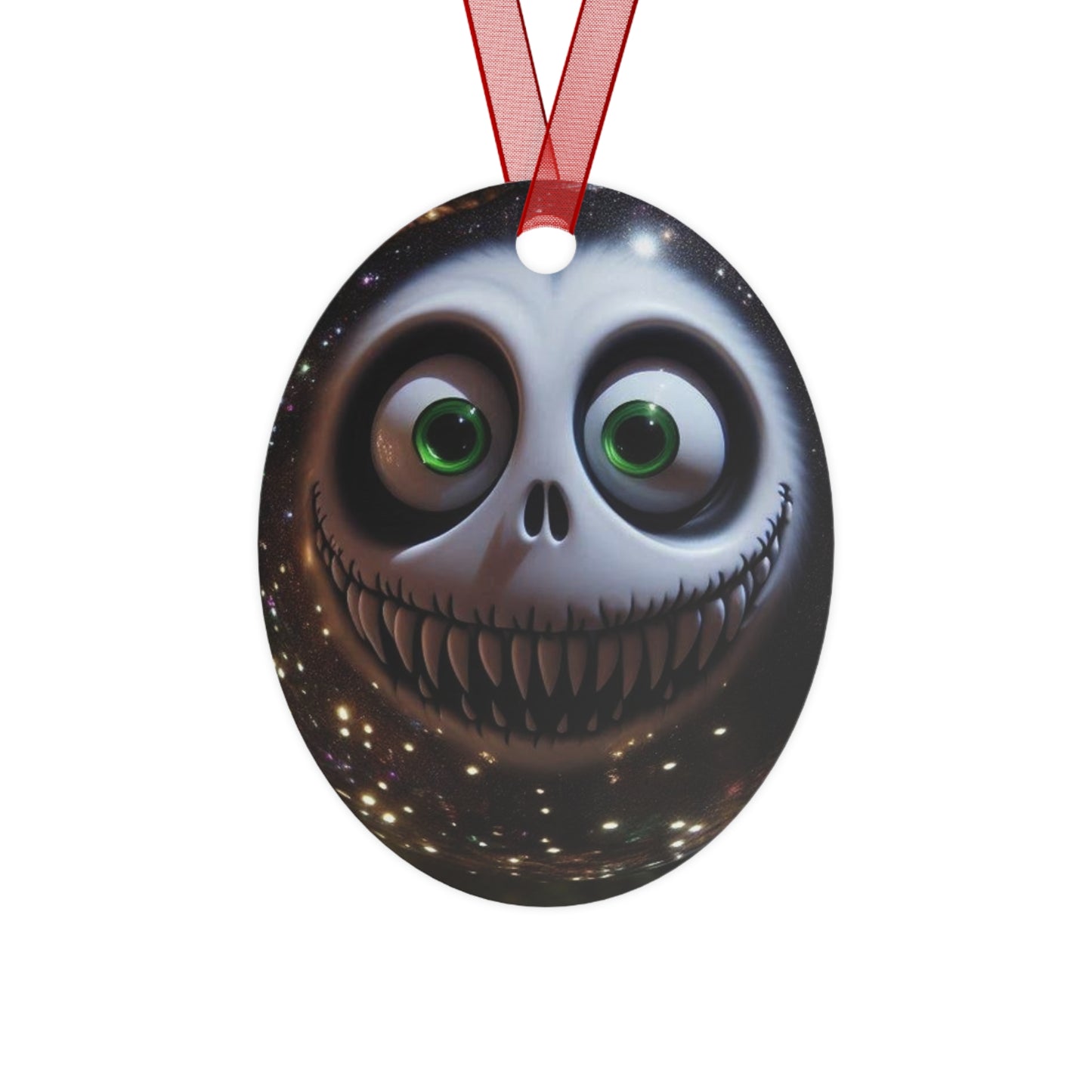 Creepy Smiling Skull Metal Ornament — Gothic Holiday Bell Decoration