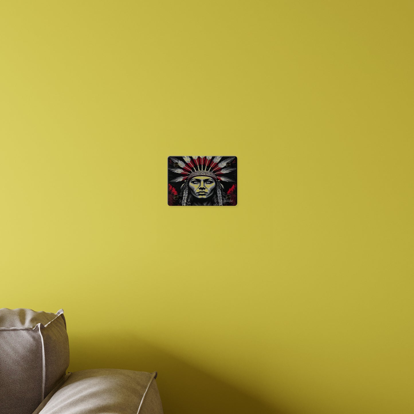 Acrylic Wall Art Panel — Bold Native Chief Portrait in Red & Black
