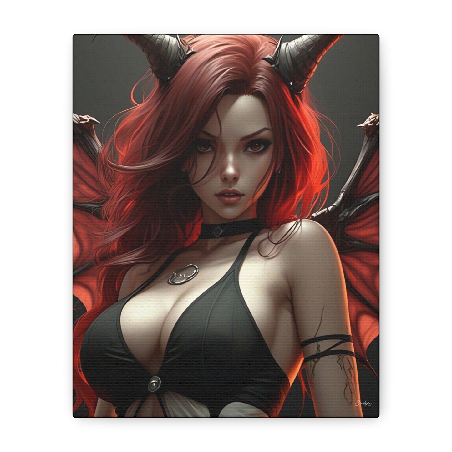 Gothic Fantasy Canvas Art, Demon Girl Wall Decor, Unique Home Decor, Gift for Her, Halloween or Birthday Gift