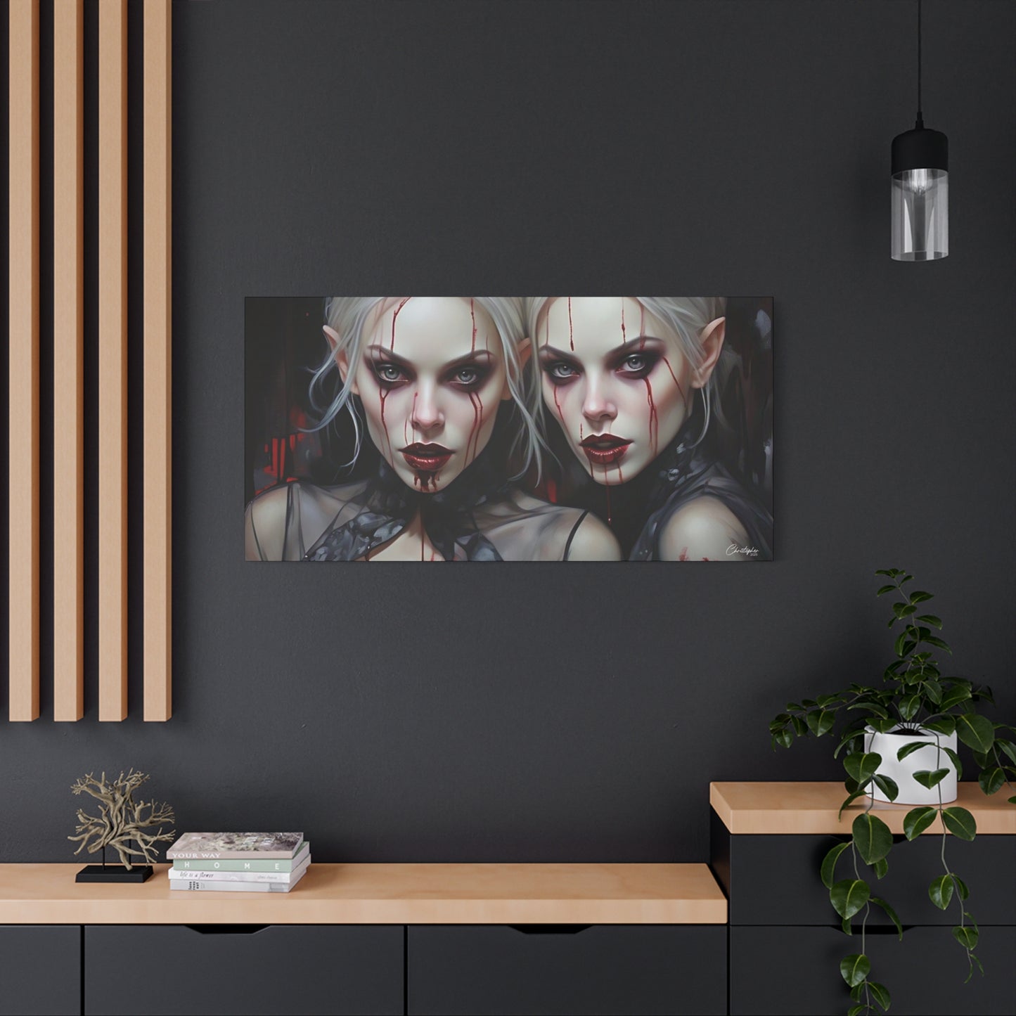 Gothic Canvas Art Print, Dark Fantasy Wall Decor, Horror Art, Halloween Home Decor, Vampire Artwork, Unique Gift for Spooky Season