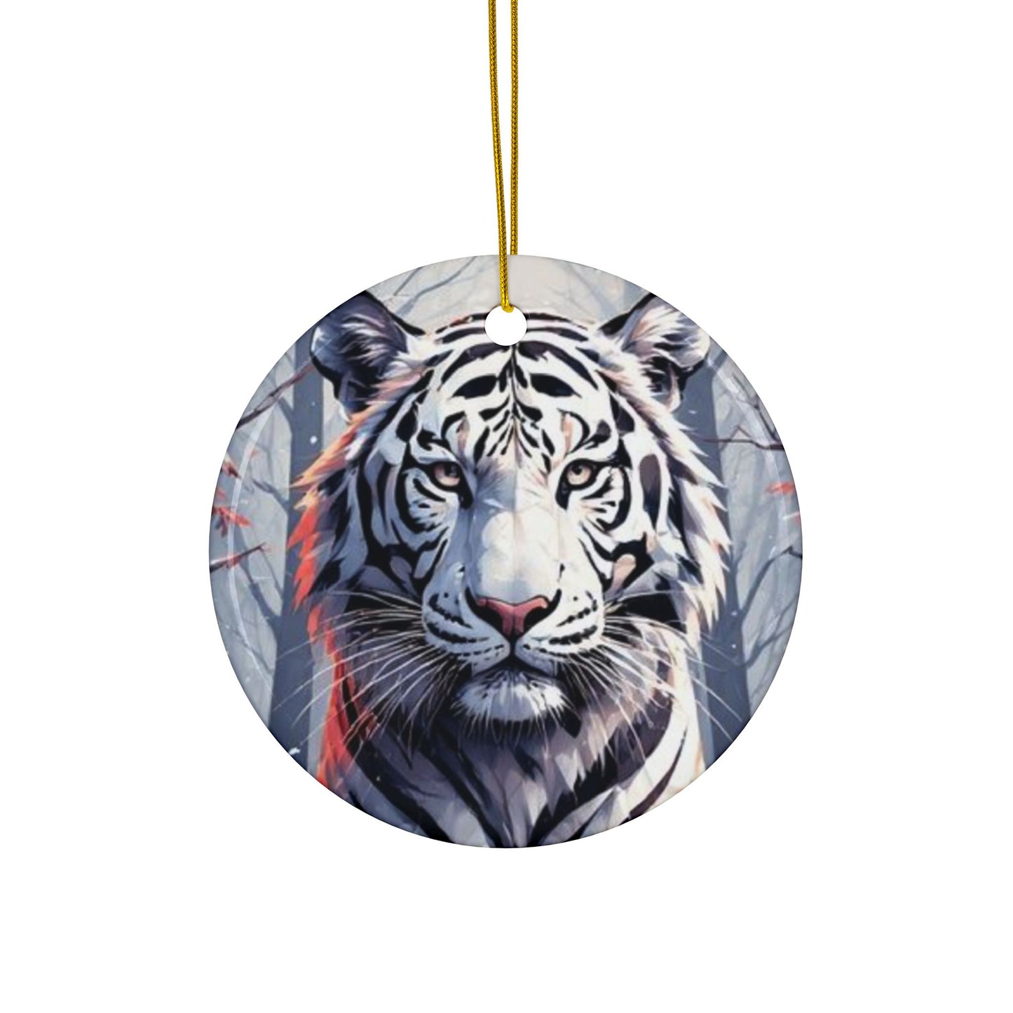 White Tiger Ceramic Ornament — Double-Sided Holiday Decoration