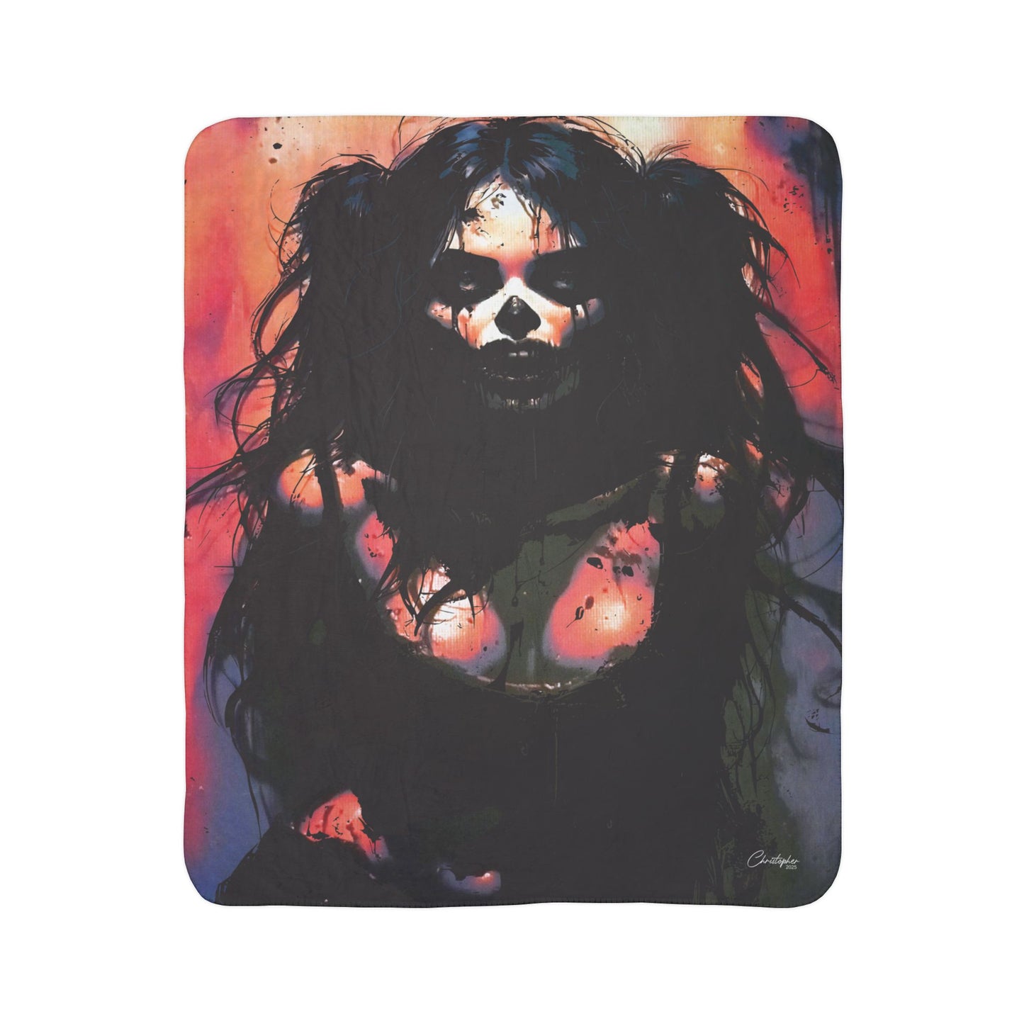 Laser Engraved Original Art Gothic Fleece Sherpa Blanket - Cozy Art Throw, Halloween Decor, Unique Gift, Dark Aesthetic, Warm Blanket for Adults & Teens