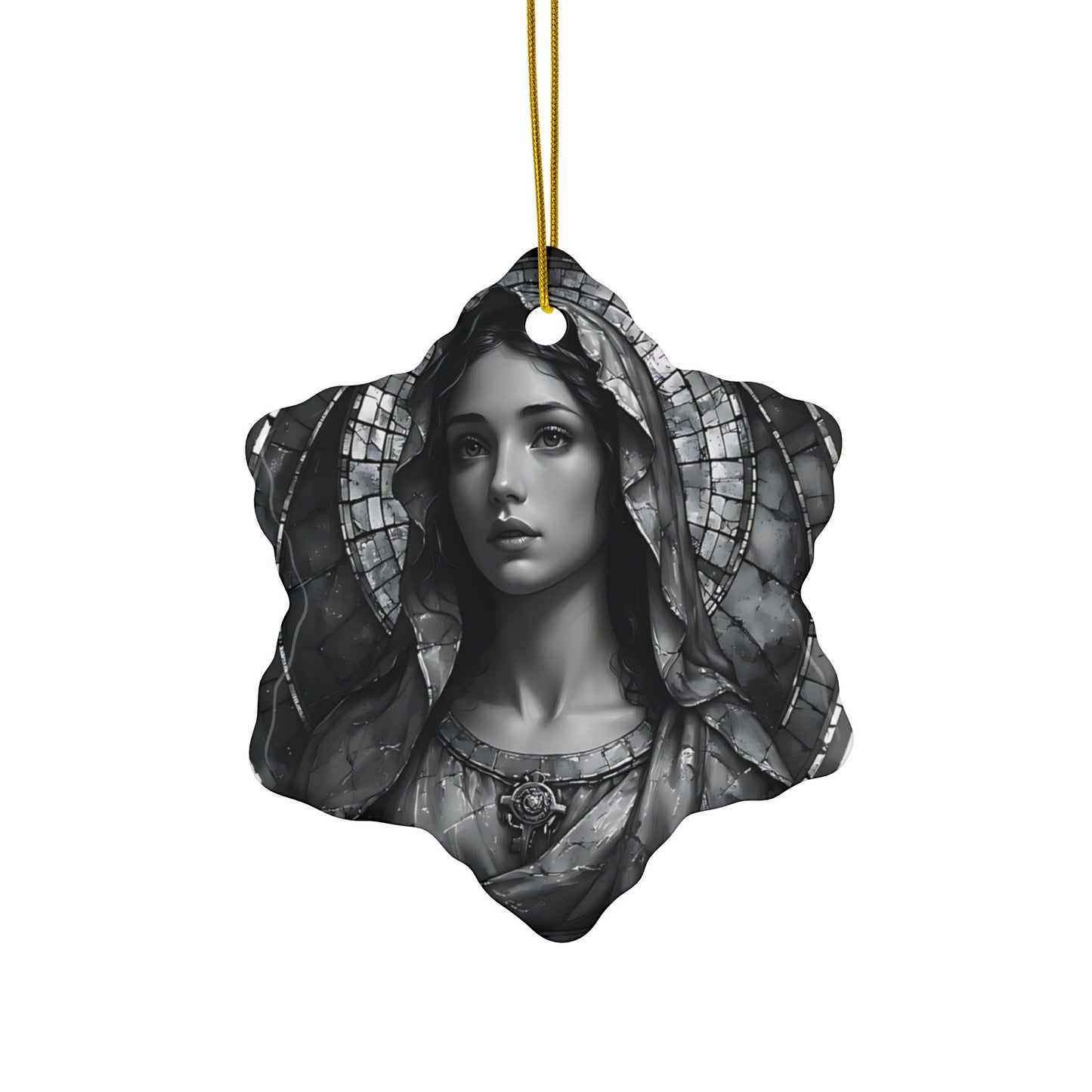 Virgin Mary Ceramic Ornament — Two-Sided Religious Christmas Keepsake