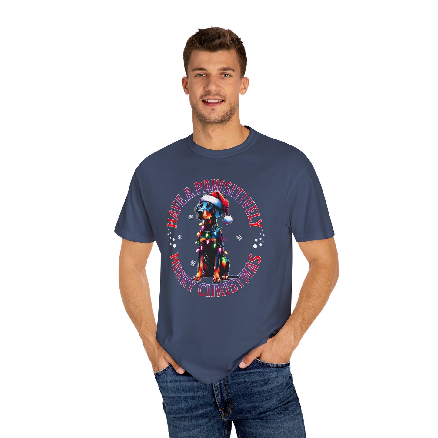 Christmas Dog T-Shirt  Doberman— "Have a Pawsitively Merry Christmas" Holiday Tee