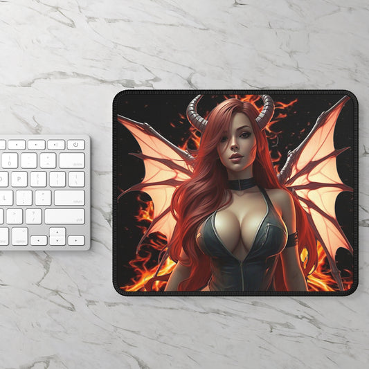 Gaming Mouse Pad — Fiery Demoness Anime Girl with Horns & Wings