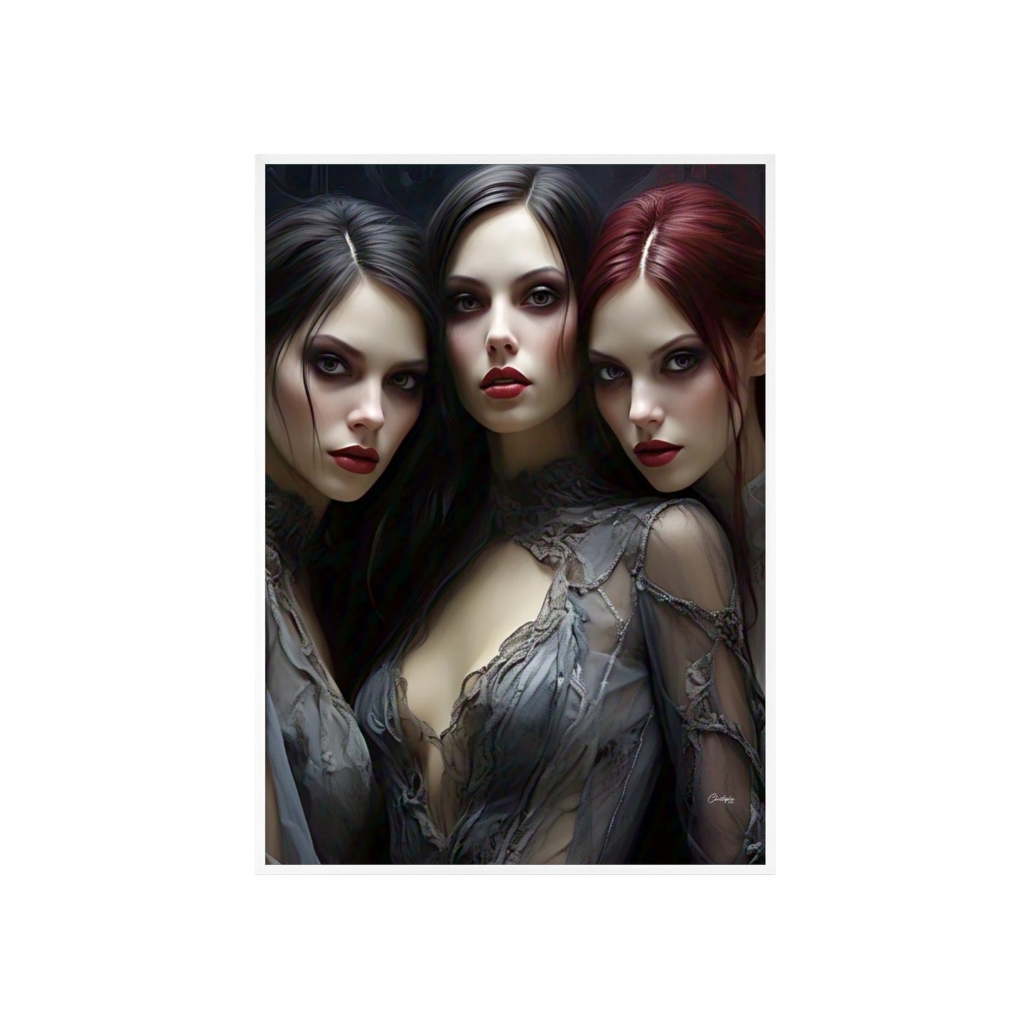 Eerie Fantasy Art Posters with Wooden Frame, Gothic Home Decor, Unique Wall Art, Gift for Art Lovers, Halloween Decoration, Witchy Style