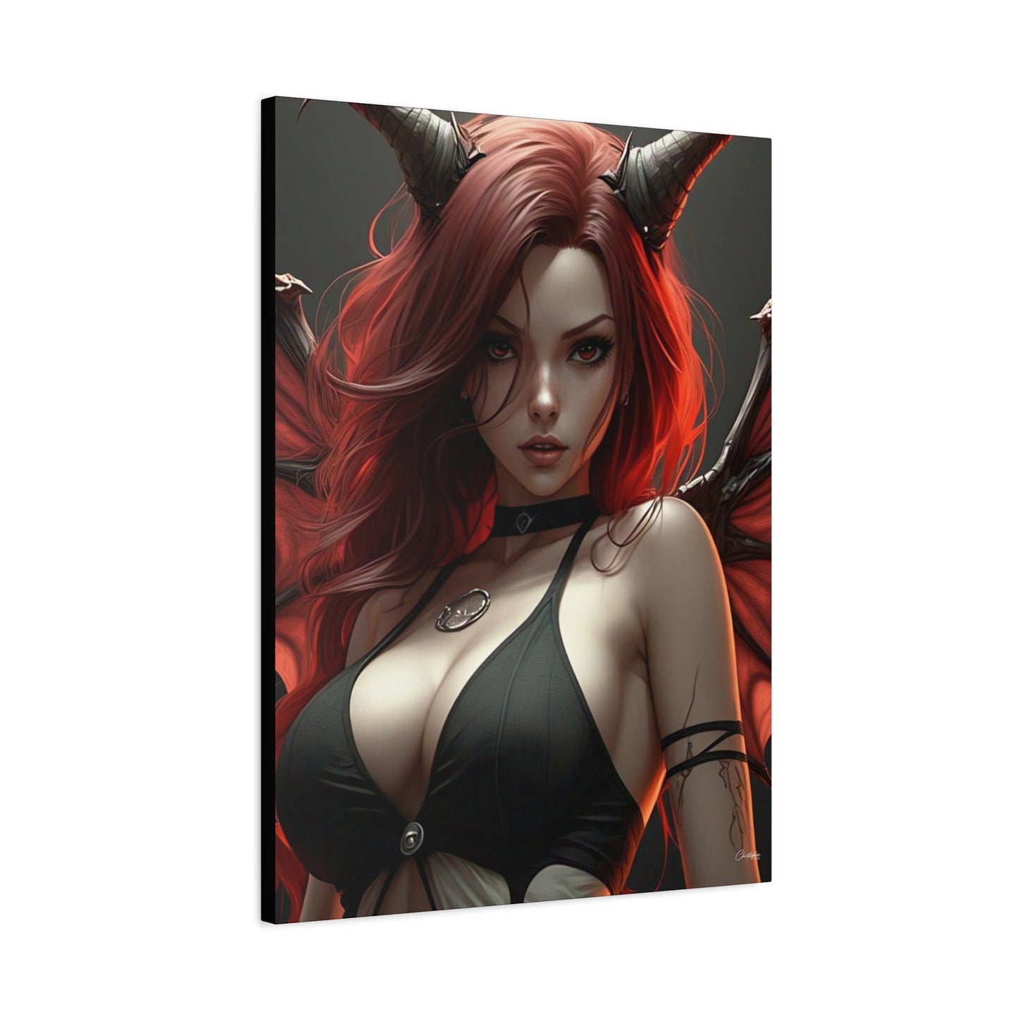 Gothic Fantasy Canvas Art, Demon Girl Wall Decor, Unique Home Decor, Gift for Her, Halloween or Birthday Gift