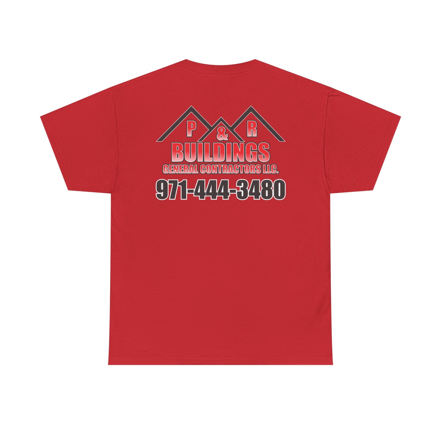 Logo and Number on the back T-Shirt — P&R Buildings Contractor Tee with Phone Number