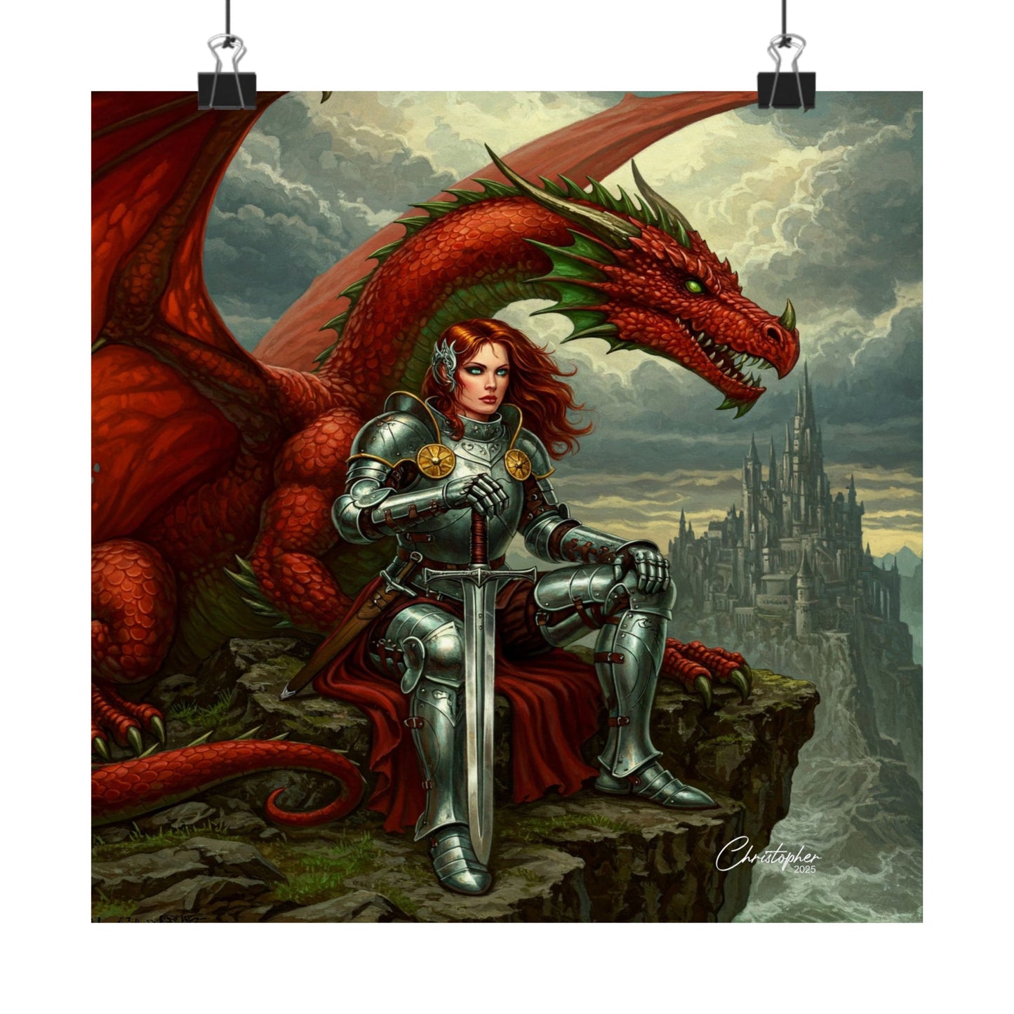 Fantasy Dragon Art Print, Horizontal Matte Poster, Fantasy Home Decor, Medieval Wall Art, Gift for Fantasy Lovers