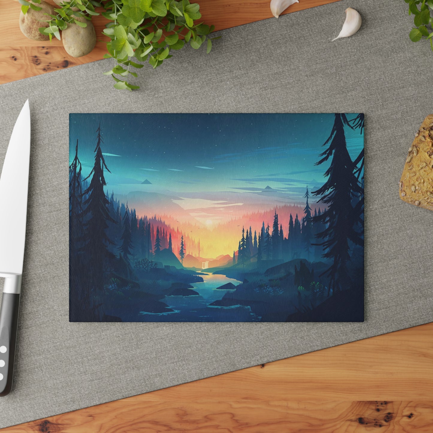 Serene Forest Landscape Glass Cutting Board – Perfect for Nature Lovers and Culinary Enthusiasts
