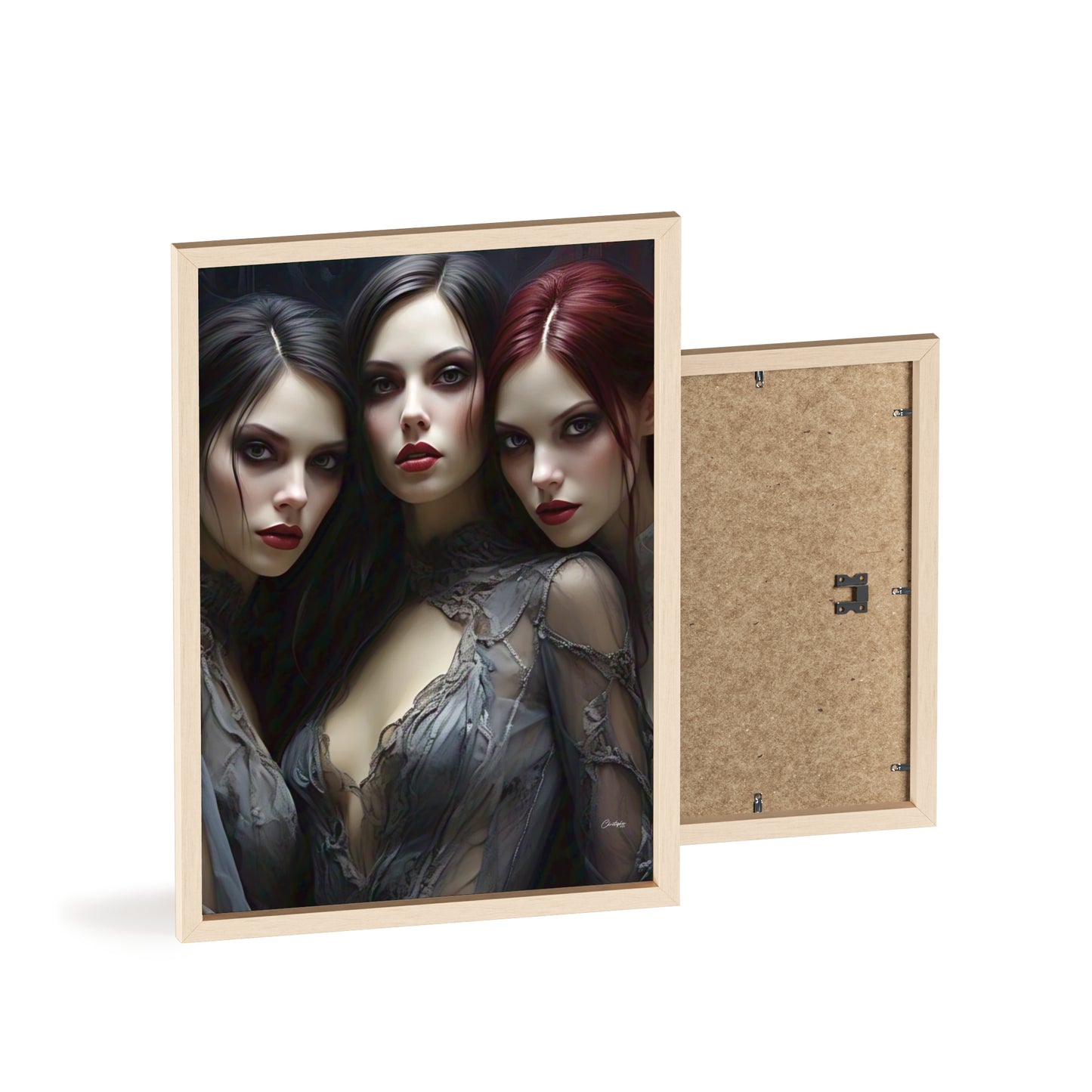 Eerie Fantasy Art Posters with Wooden Frame, Gothic Home Decor, Unique Wall Art, Gift for Art Lovers, Halloween Decoration, Witchy Style