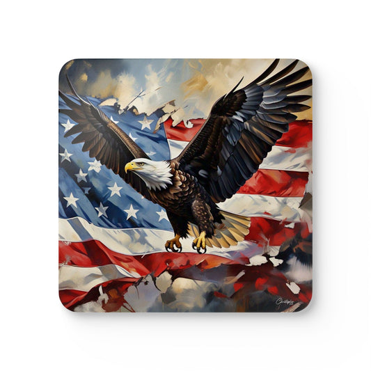 Patriotic Corkwood Coaster Set, American Eagle Coasters, Rustic Home Decor, Gift for Veterans, Fourth of July Decoration