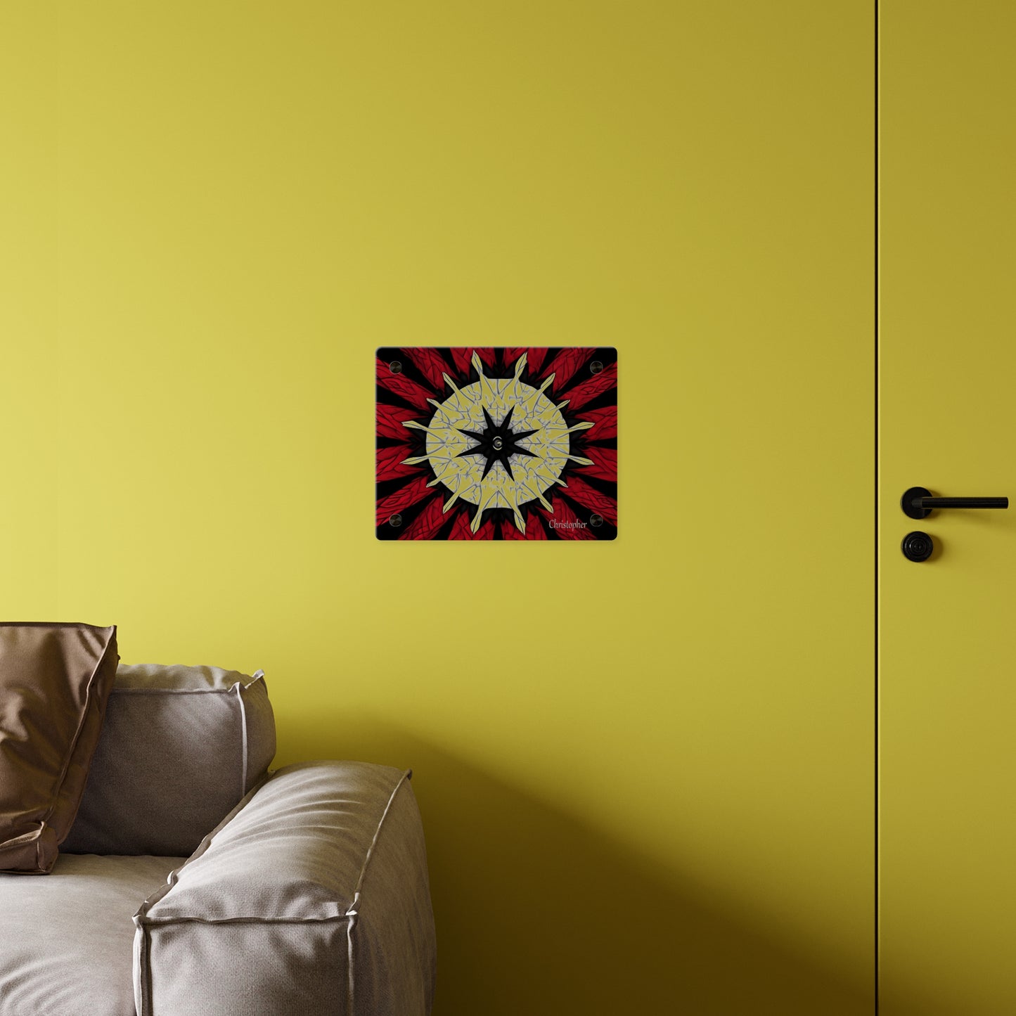 Red & Black Mandala Acrylic Wall Art Panel — Personalized Name Option